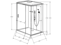 Cabine de duche de hidromassagem, função chuva tropical e cabeça de chuveiro PRIMEA - C120 x L80 x A215 cm