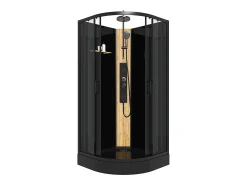 Cabine de duche de hidromassagem, preto e bambu, C90 x A225 cm TILOMA