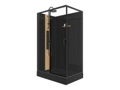 Cabine de duche de hidromassagem reversível, preto fosco e bambu, C120 x A225 cm VITUNA