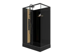 Cabine de duche de hidromassagem reversível, preto fosco e bambu, C120 x A225 cm VITUNA