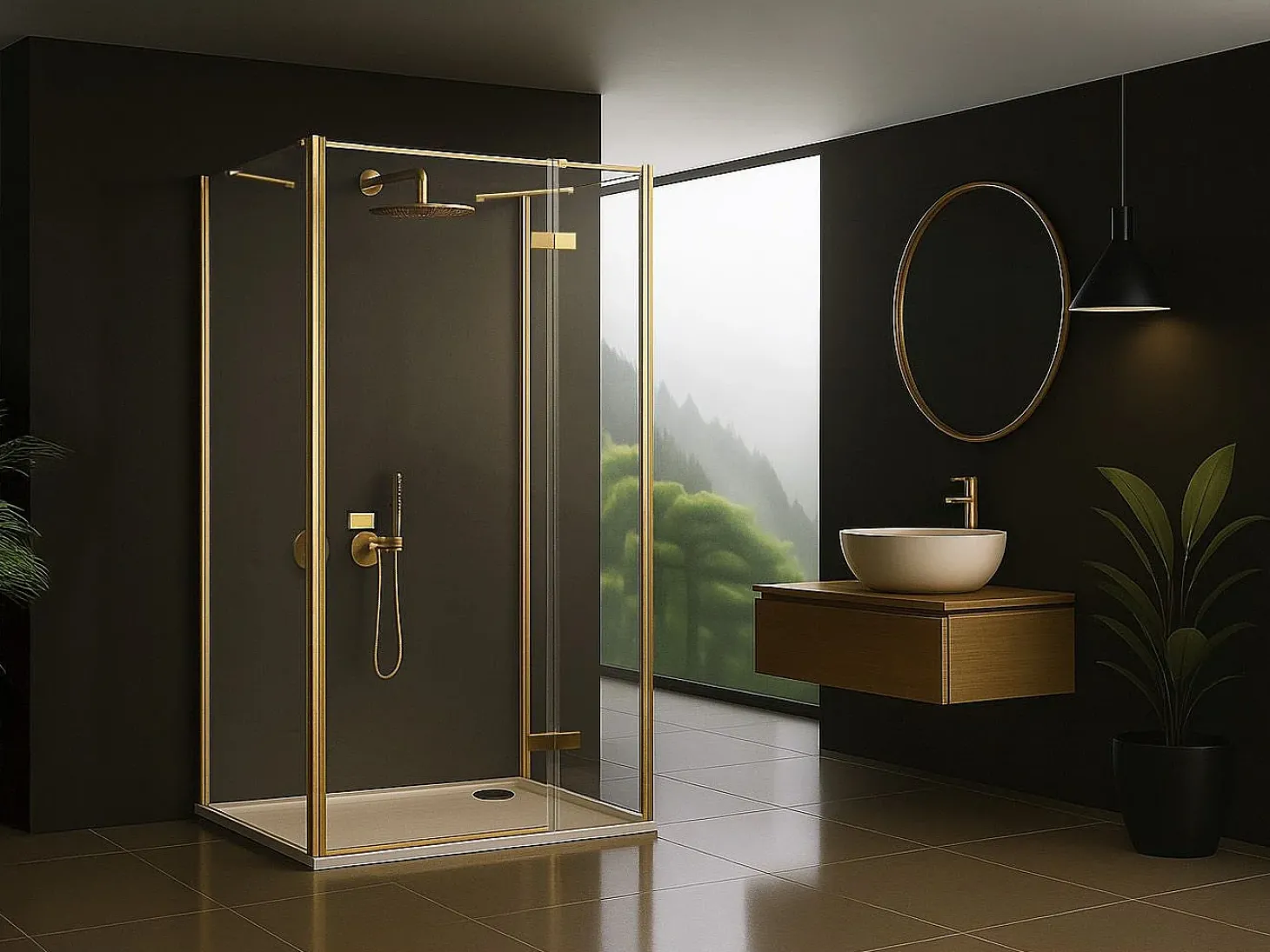 Cabine De Duche De Parede Rea Atlas Brush Gold 120X100 Left