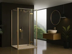 Cabine De Duche De Parede Rea Atlas Brush Gold 100X80 Right