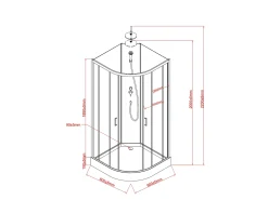 Cabine de duche em quarto de círculo, altura ajustável, C80 x L80 x A213/232 cm ROVATA