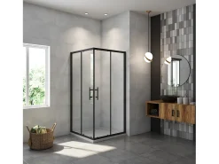 Cabine de duche quadrada correr Perfil preto mate Vidro Anticalcário 6mm (680-700)x(680-700)x1900mm-AICA