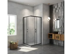 Cabine de duche quadrada correr Perfil preto mate Vidro Anticalcário 6mm (680-700)x(680-700)x1900mm-AICA