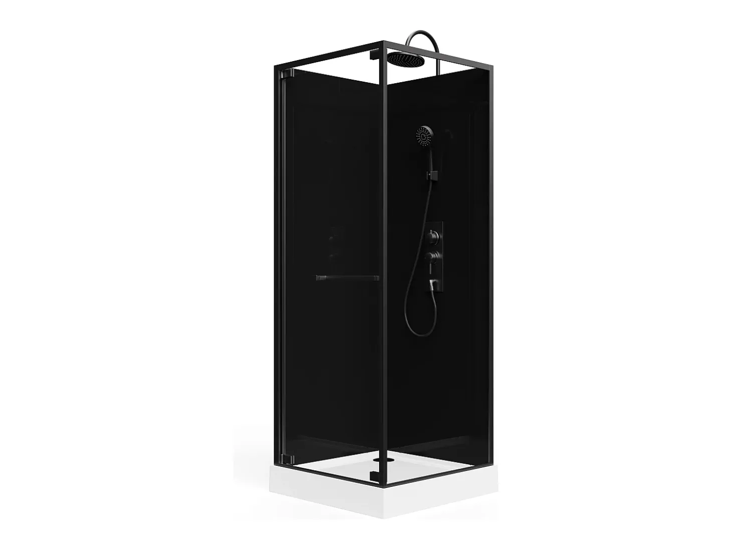 Cabine de duche quadrada, altura ajustável, preto, C80xL80xA213/232 cm - BADONI