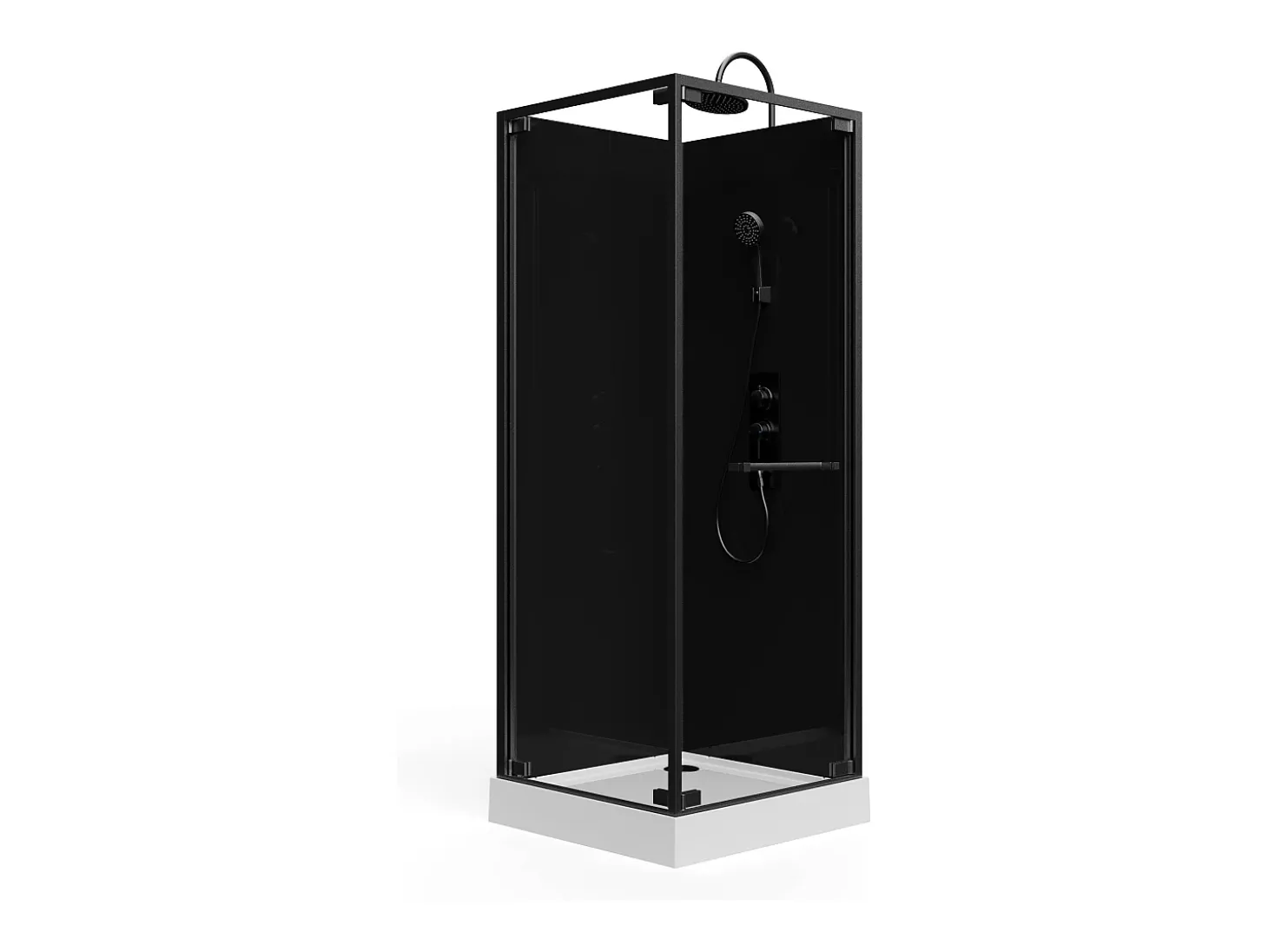 Cabine de duche quadrada, altura ajustável, preto, C80xL80xA213/232 cm - BADONI