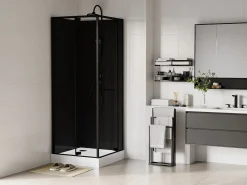 Cabine de duche quadrada, altura ajustável, preto, C80xL80xA213/232 cm - BADONI