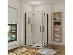 Cabine de duche rectangular Fole Vidro temperado Easyclean de 5mm com perfil preto mate Tamanho:(880-900)x(980-1000)x1900mm-AICA