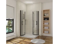 Cabine de duche rectangular Fole Vidro temperado Easyclean de 5mm com perfil preto mate Tamanho:(880-900)x(980-1000)x1900mm-AICA