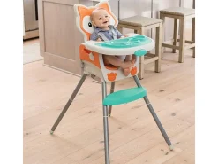 Cadeira alta evolutiva Infantino 4-em-1 design raposa, assento acolchoado, encosto reclinável, elevatório e cadeira infantil