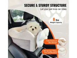 Cadeira Auto com Consola Central para Cães SucceBuy, Tamanho Pequeno (3,6 kg), Cor Castanho Claro