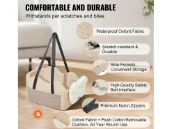 Cadeira Auto com Consola Central para Cães SucceBuy, Tamanho Pequeno (3,6 kg), Cor Castanho Claro
