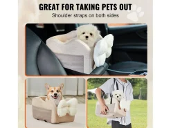 Cadeira Auto com Consola Central para Cães SucceBuy, Tamanho Pequeno (3,6 kg), Cor Castanho Claro