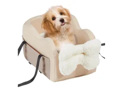 Cadeira Auto com Consola Central para Cães SucceBuy, Tamanho Pequeno (3,6 kg), Cor Castanho Claro