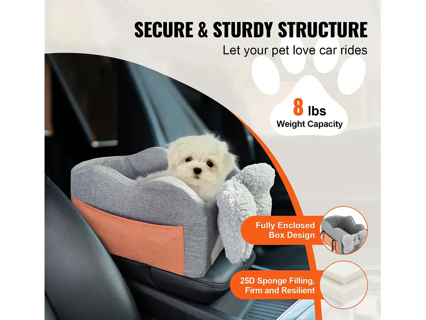 Cadeira Auto para Cães SucceBuy, Consola Central para Cães Pequenos (3,6 kg), Cinzento Escuro