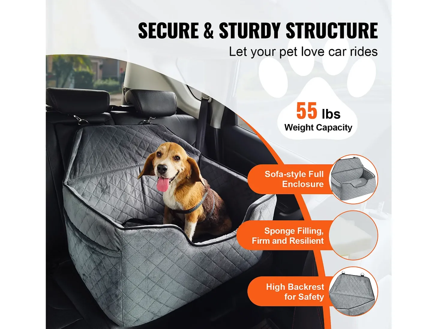 Cadeira Auto para Cães SucceBuy, Tamanho Médio/Grande (Até 25 kg), Cor Cinzenta