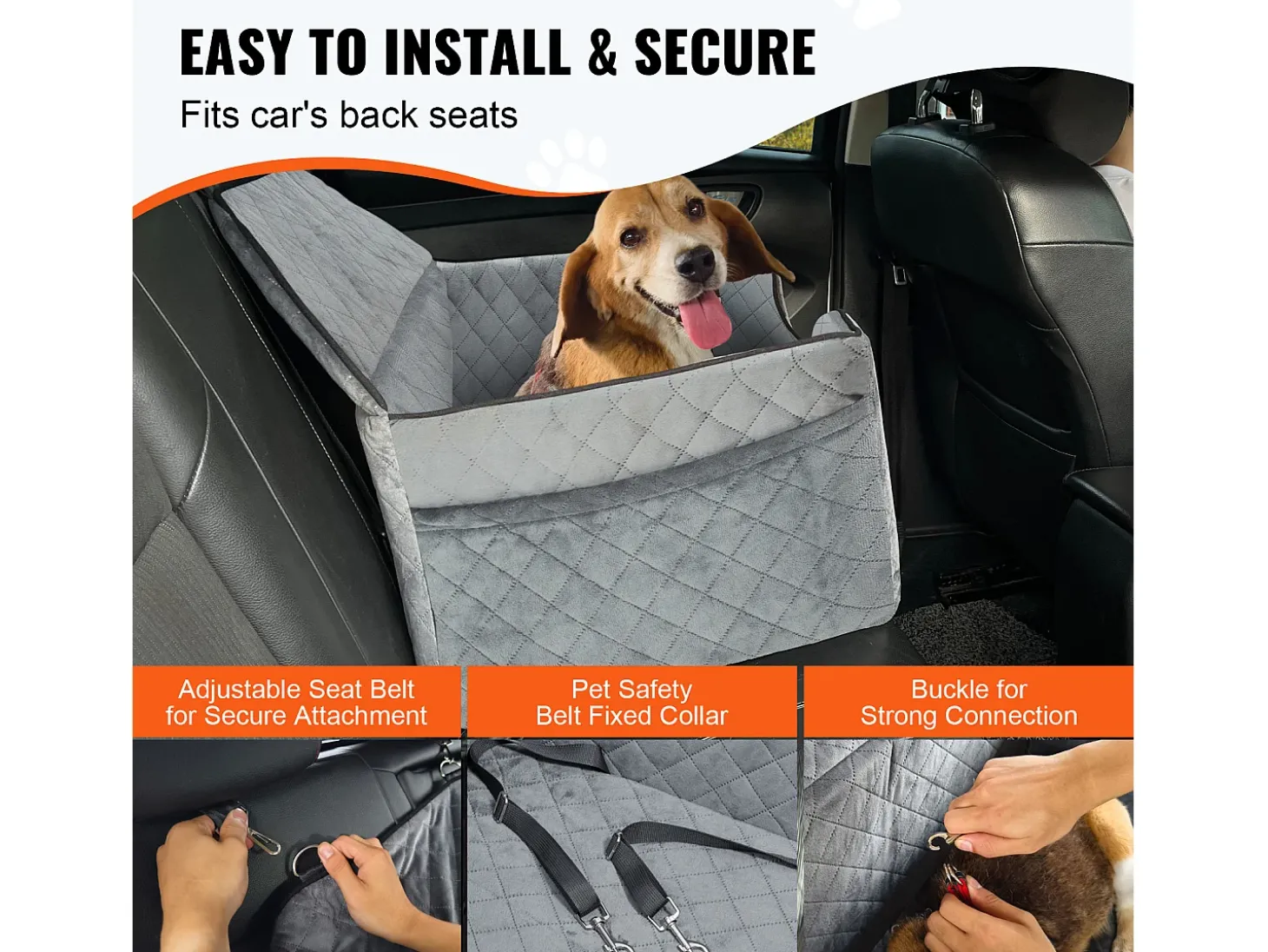 Cadeira Auto para Cães SucceBuy, Tamanho Médio/Grande (Até 25 kg), Cor Cinzenta