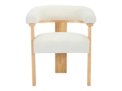 Cadeira com apoios de braço tecido bouclé e madeira de hévea branco e natural LIVELIA
