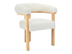 Cadeira com apoios de braço tecido bouclé e madeira de hévea branco e natural LIVELIA