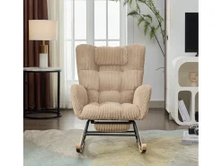 Cadeira de balanço 102×65×92 cm - assento acolchoado - encosto alto - com almofada cervical - Marrom