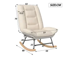 Cadeira de balanço, cadeira de amamentação, pés de madeira maciça, para sala de estar, bege + cinza, 77x90x98 cm