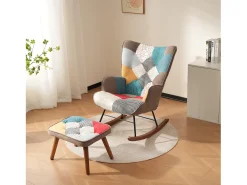 Cadeira de balanço com apoio para pés - 69,5 x 50 x 88,5 cm - Esponja + fibras de polipropileno - Multicolor