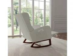 Cadeira de balanço com apoio de pernas retrátil e encosto alto em madeira maciça - Cadeira de balanço para sala de estar e quarto, carga até 150 kg - Cinza