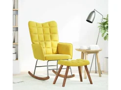Cadeira de balanço com banco em veludo amarelo