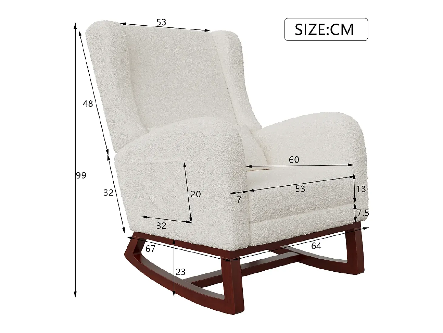 Cadeira de balanço de madeira maciça com apoio de pernas retrátil e encosto alto - Cadeira de balanço para sala de estar e quarto - Até 150 kg - Bege