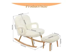 Cadeira de balanço de pelúcia Teddy - Cadeira de balanço confortável com apoio para os pés e pernas de madeira maciça - 65 x 96,5 x 85 cm - Branca
