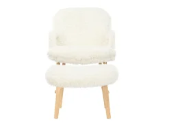 Cadeira de balanço de pelúcia Teddy - Cadeira de balanço confortável com apoio para os pés e pernas de madeira maciça - 65 x 96,5 x 85 cm - Branca