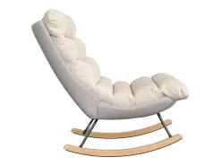 Cadeira de balanço ergonômica com almofada bege e estrutura cinza, design moderno em tecido/couro sintético.