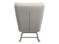 Cadeira de balanço ergonômica com almofada bege e estrutura cinza, design moderno em tecido/couro sintético.
