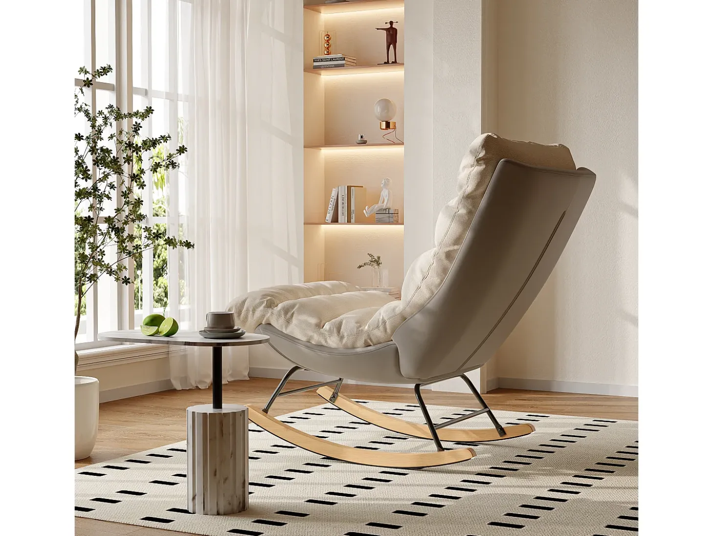 Cadeira de balanço estofada com encosto ajustável para sala de estar - quarto, varanda