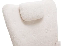 Cadeira de baloiço - cadeira de relaxamento para sala - almofadada com peluche Teddy - com apoio de cabeça e apoio para os pés - base em madeira - branca