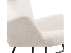 Cadeira de baloiço - cadeira de relaxamento para sala - almofadada com peluche Teddy - com apoio de cabeça e apoio para os pés - base em madeira - branca