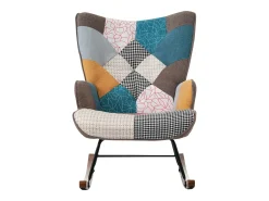 Cadeira de baloiço com apoio para os pés - com padrão de patchwork colorido - Multicolor