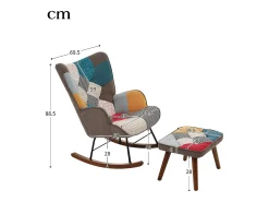 Cadeira de baloiço com apoio para os pés - com padrão de patchwork colorido - Multicolor