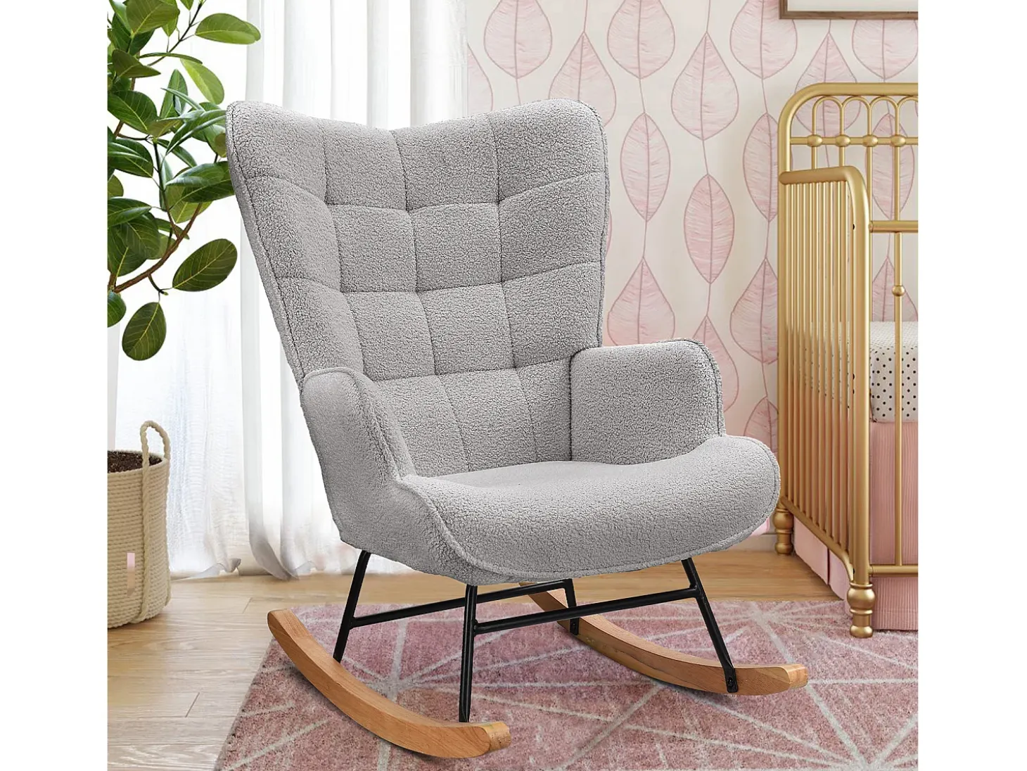 Cadeira de baloiço para adulto - Cadeira de baloiço ergonómica para exterior - para sala de estar - jardim - quarto - cinzento