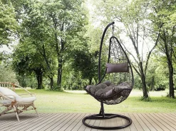 Cadeira de Baloiço Suspensa Once. Mobiliário de Jardim ou Terraço Branco, Almofada Preto