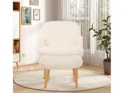 Cadeira de baloiço Teddy Plush - Cadeira de baloiço com apoio para os pés, pernas em madeira maciça - confortável 65x96,5x85cm - Branco