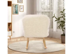 Cadeira de baloiço Teddy Plush - Cadeira de baloiço com apoio para os pés, pernas em madeira maciça - confortável 65x96,5x85cm - Branco