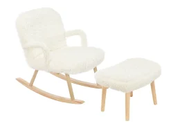 Cadeira de baloiço Teddy Plush - Cadeira de baloiço com apoio para os pés, pernas em madeira maciça - confortável 65x96,5x85cm - Branco