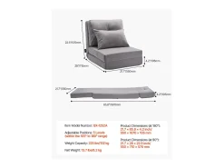 Cadeira de Chão SucceBuy Cadeira de Chão Convertível com 5 Posições Ajustáveis, Sofá-Cama Estofado com Encosto Ajustável, Estrutura Metálica e Almofada