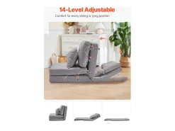 Cadeira de Chão SucceBuy Cadeira de Chão Convertível com 5 Posições Ajustáveis, Sofá-Cama Estofado com Encosto Ajustável, Estrutura Metálica e Almofada