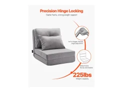 Cadeira de Chão SucceBuy Cadeira de Chão Convertível com 5 Posições Ajustáveis, Sofá-Cama Estofado com Encosto Ajustável, Estrutura Metálica e Almofada