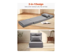 Cadeira de Chão SucceBuy Cadeira de Chão Convertível com 5 Posições Ajustáveis, Sofá-Cama Estofado com Encosto Ajustável, Estrutura Metálica e Almofada