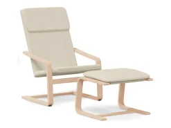 Cadeira de descanso com banco p/ pés tecido cor creme