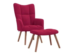 Cadeira de descanso com banco veludo vermelho tinto